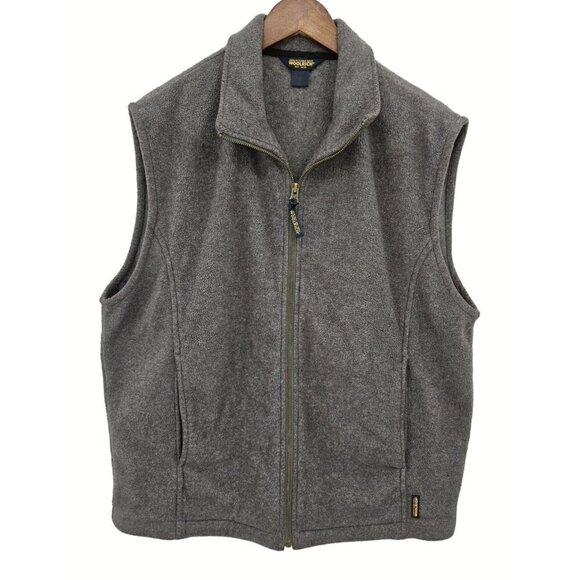 Woolrich Fleece Vest Mens Sz Large Grey Pockets Logo Full Zip Outdoors Hiking - Picture 1 of 8
